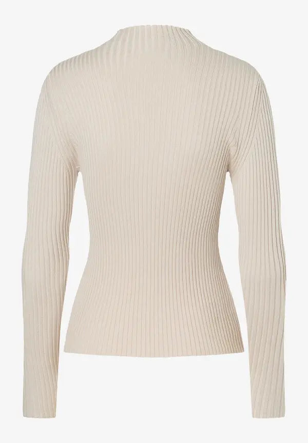 More & More Turtleneck Ribbed Pullover In Almond Melange