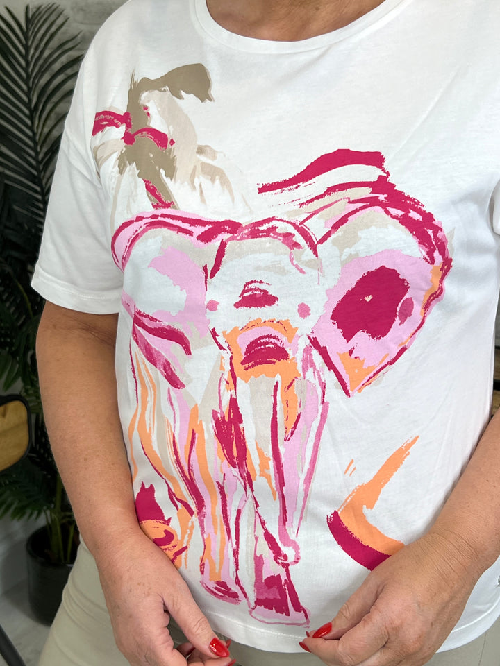 Monari T-Shirt With Elephant Print In Off White