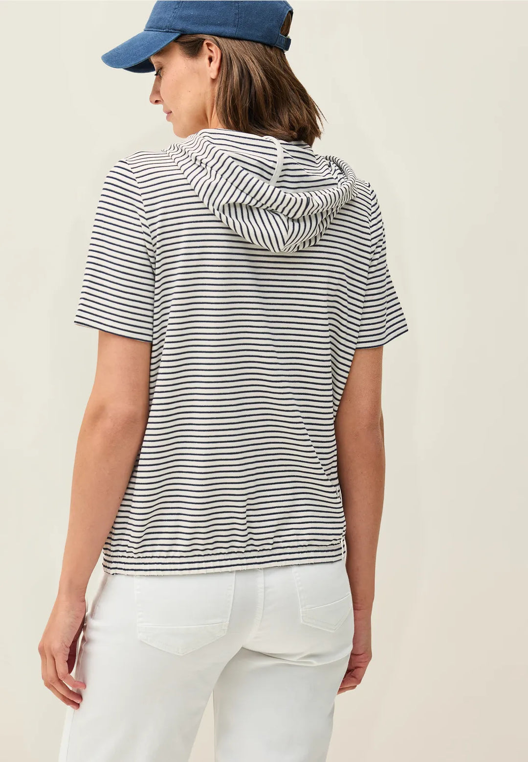Cecil Lurex Stripe Hoodie In Vanilla White