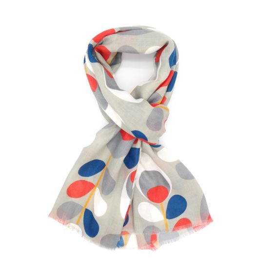 Amelia Retro Vines Print Scarf In Grey