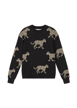 Jacquard leopard pullover in black & brown
