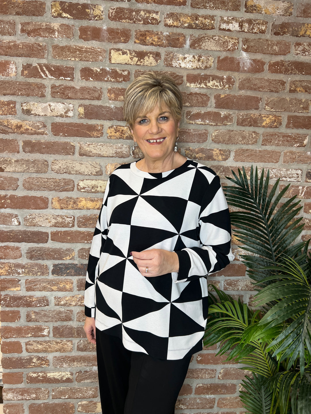 Street One Patterned Sweatshirt In Black & White