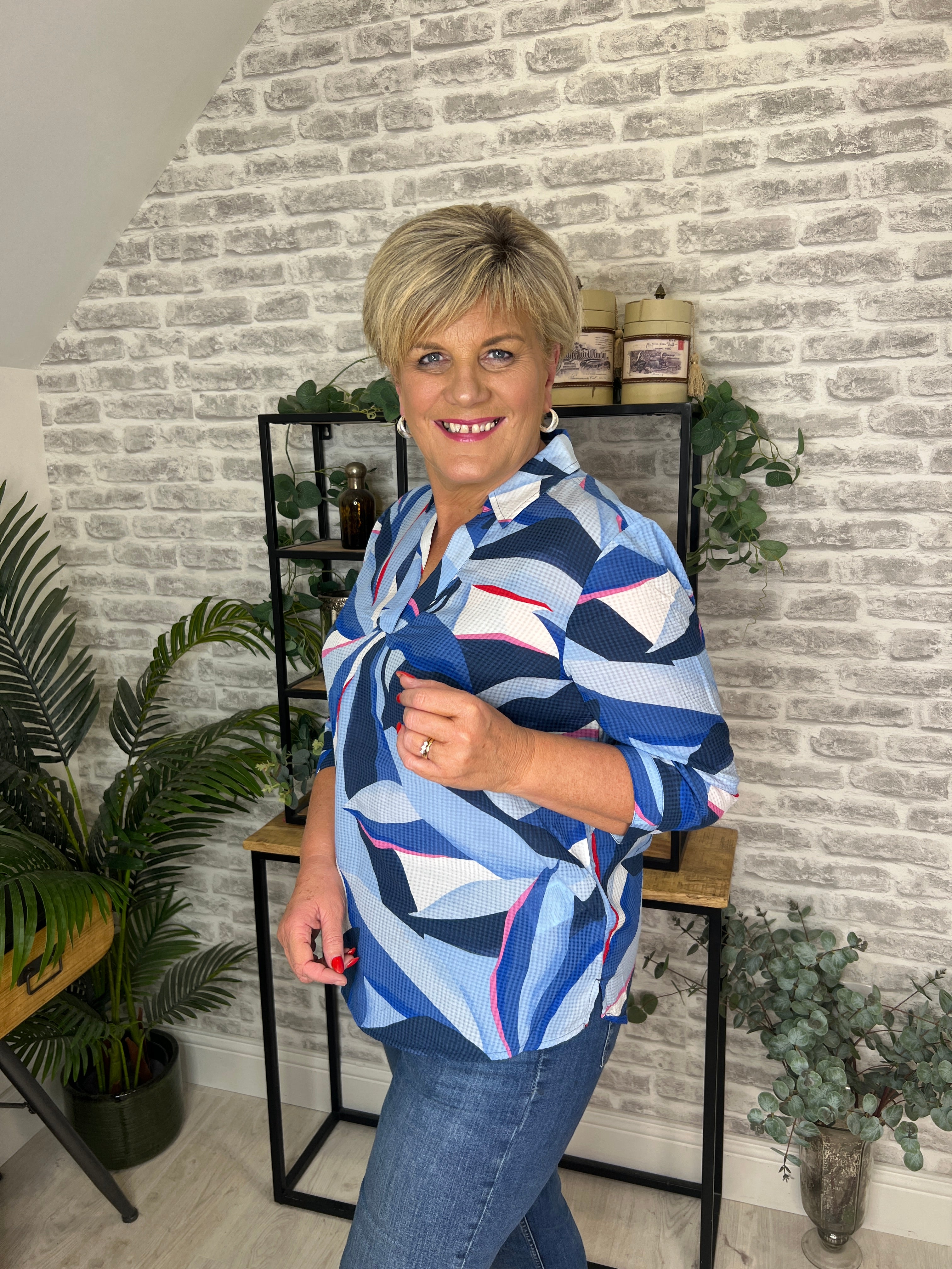 Cecil Print Blouse In Urban Navy