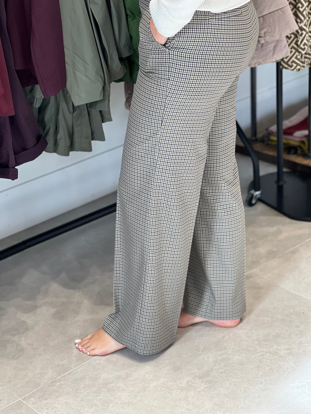 More & More Check Wide Leg Trousers In Multi