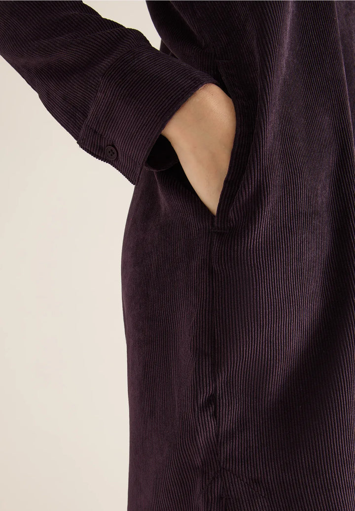 Cecil Cord Dress In Eggplant Red