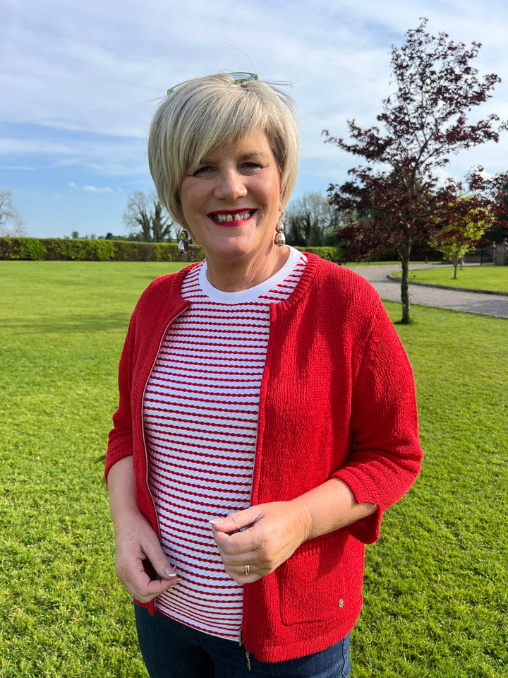 Monari Zipped Cardigan In Red