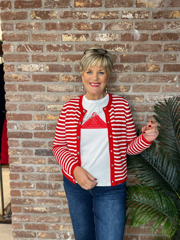 Monari Striped Cardigan In Chilli Pepper