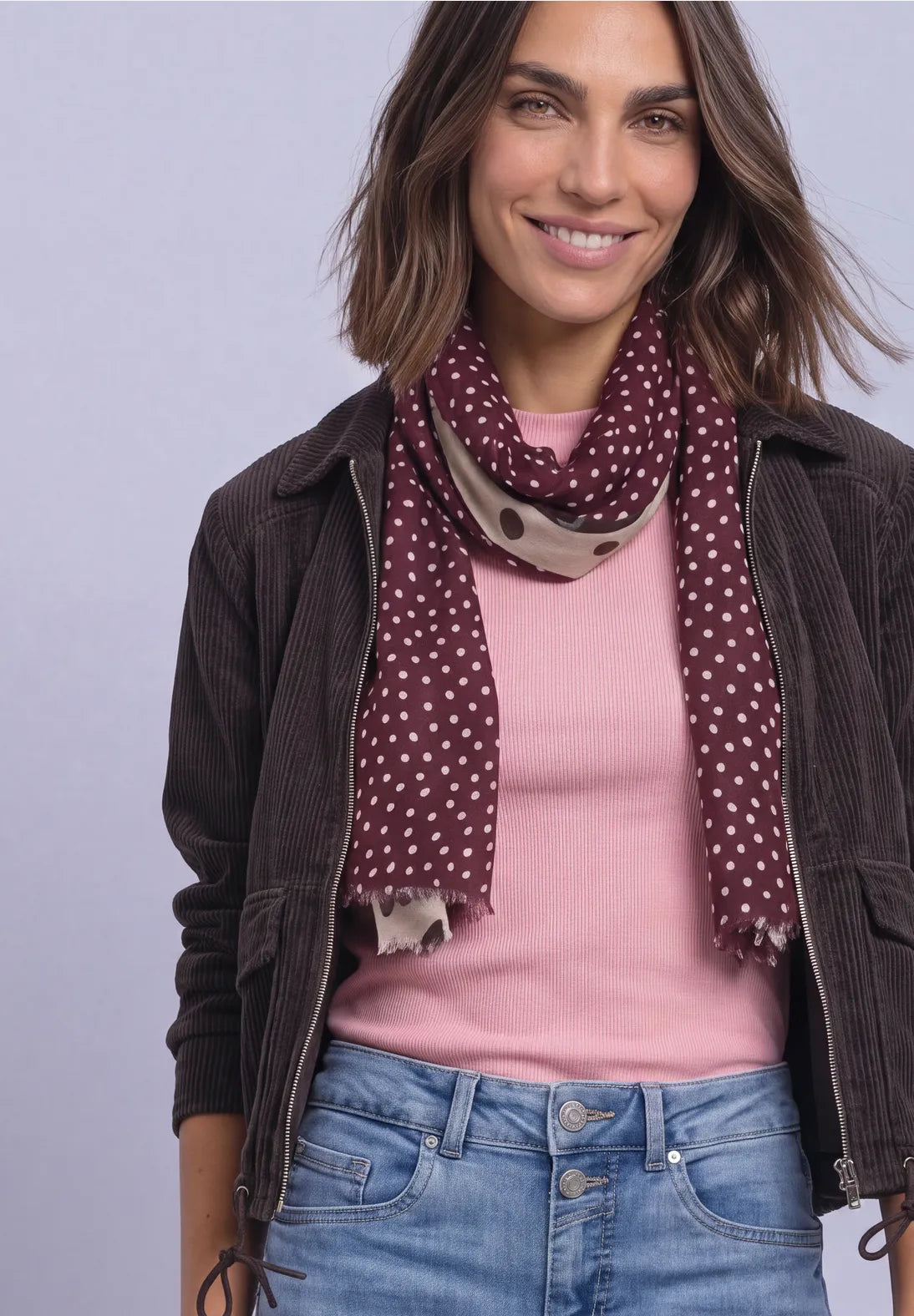 Printed long scarf in rustic rouge