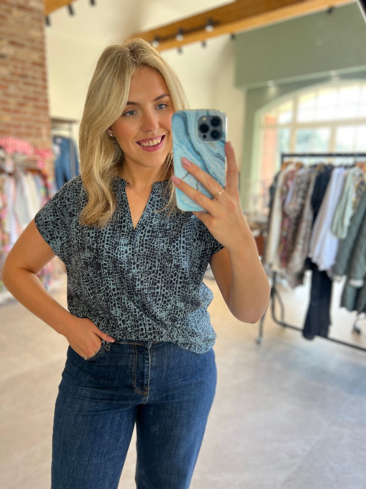 Street One Print Blouse In Deep Water Blue