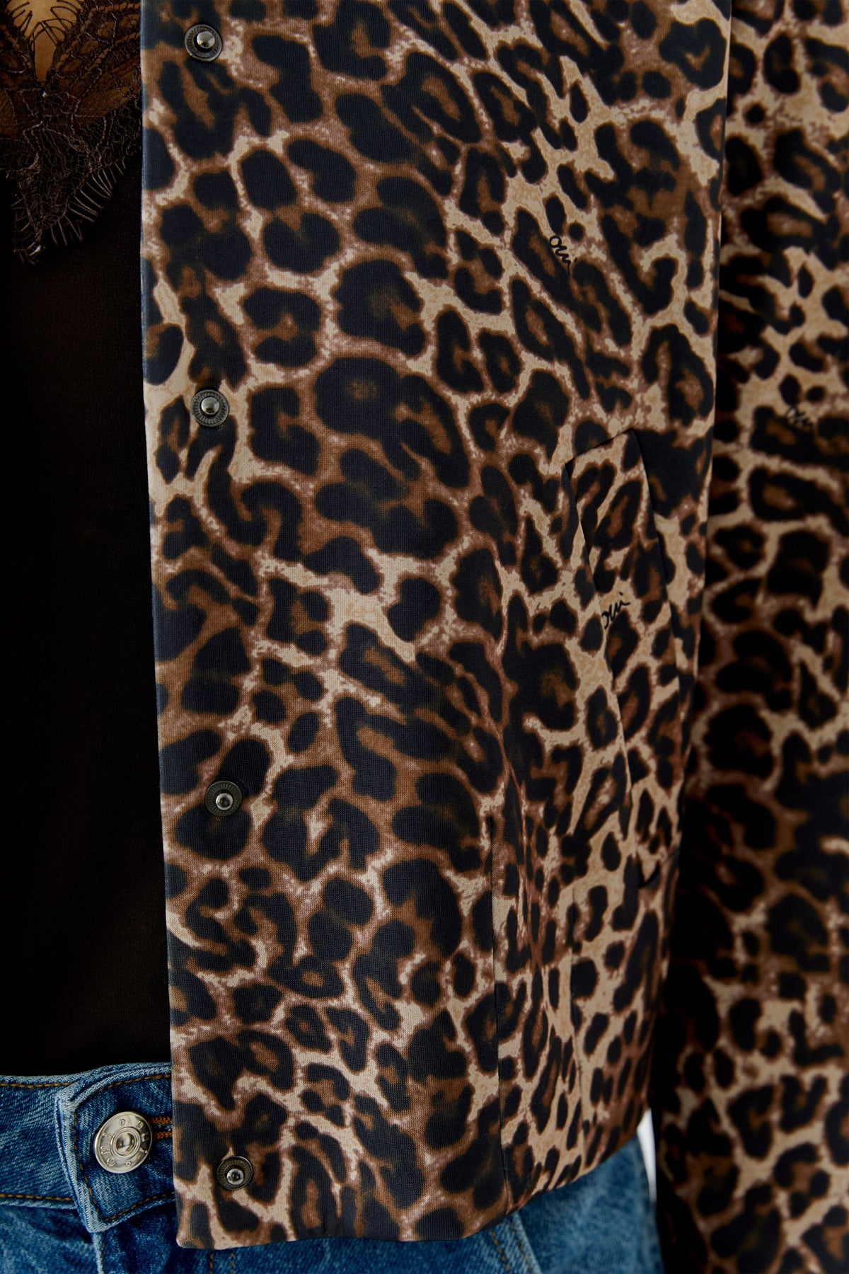 Leopard print scuba jacket in camel grey