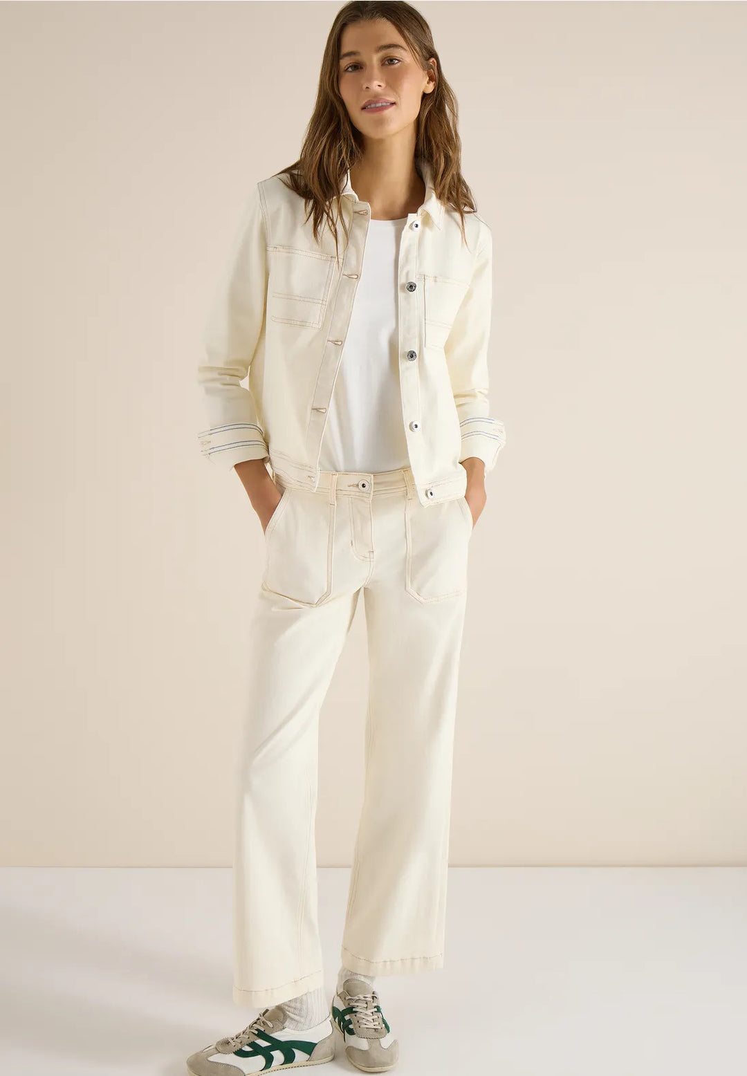 Cecil Neele Patch Pocket Jeans In Pearl Beige