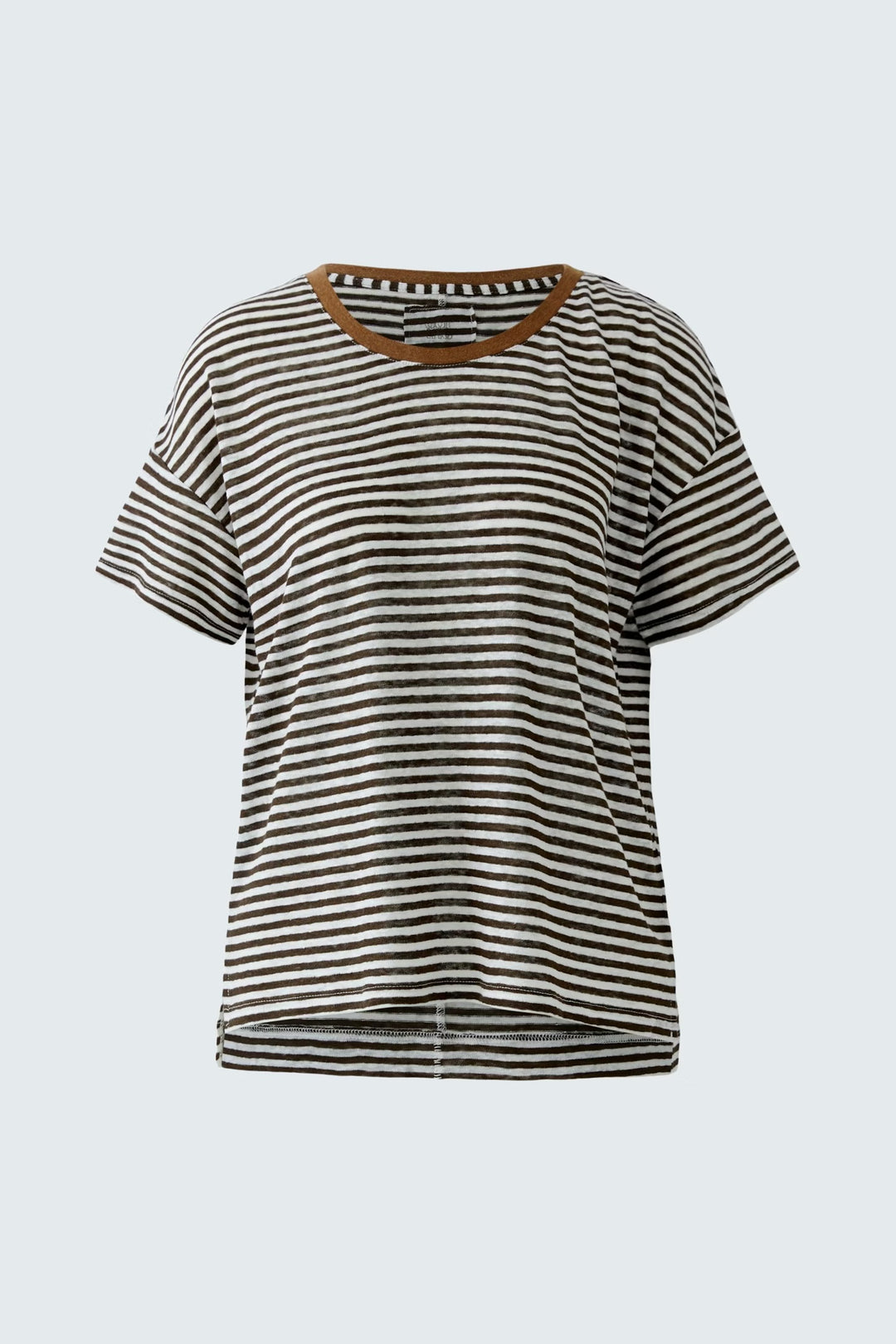 Oui Pure Linen t-shirt In dark brown & off white