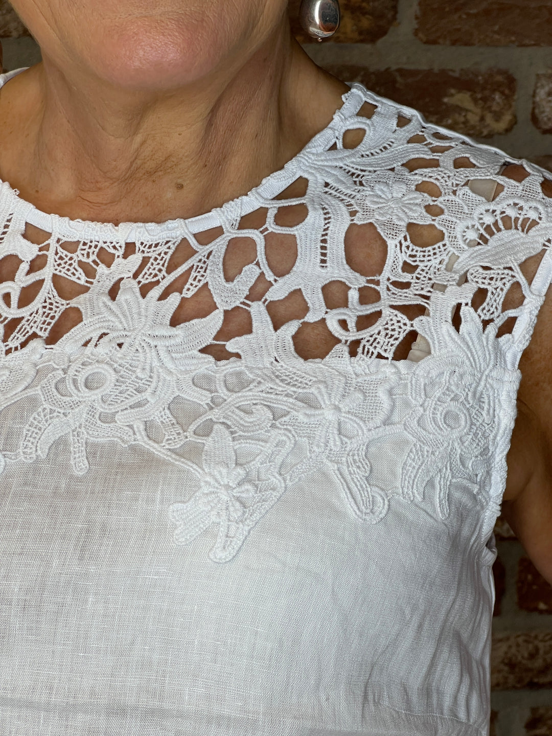 Oui Open Work Top In White