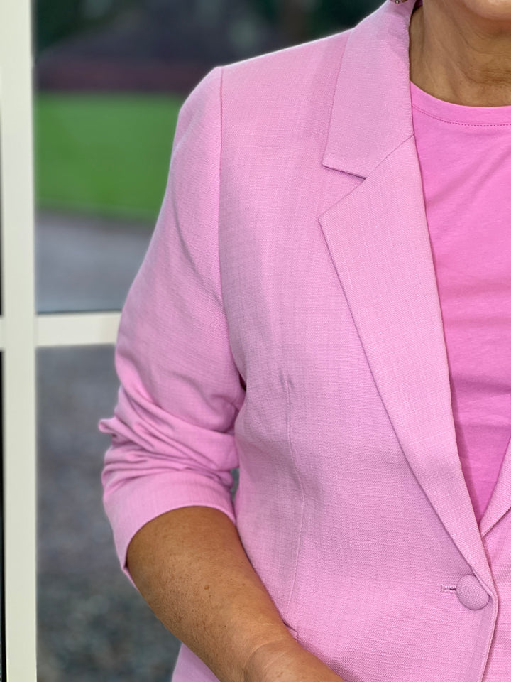 Culture Woven Blazer In Begonia Pink