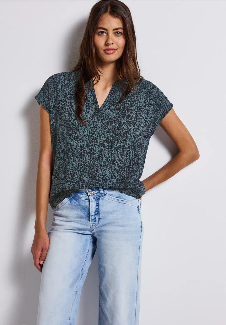 Street One Print Blouse In Deep Water Blue