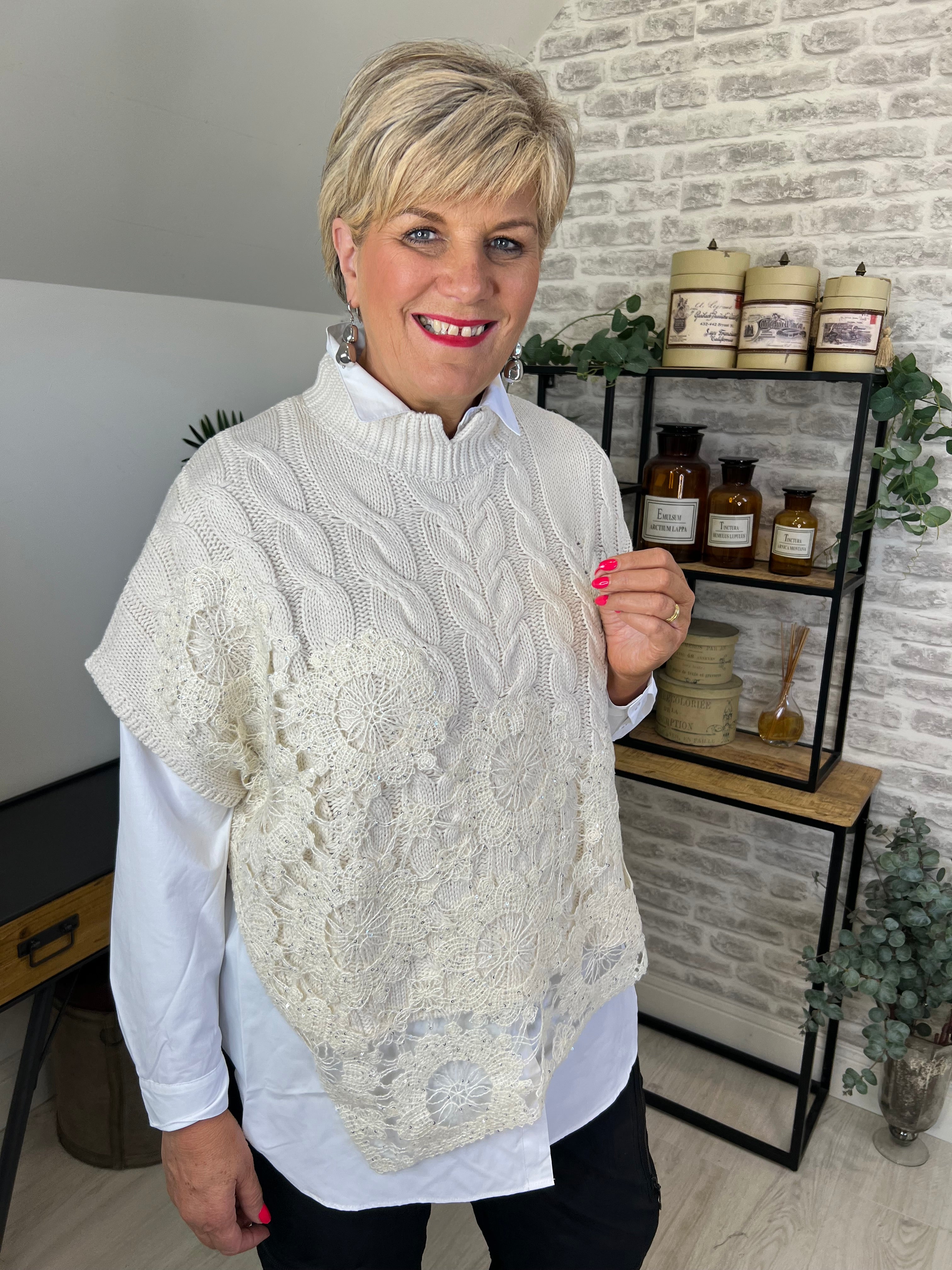 Monari Jumper With Lace In Sandshell