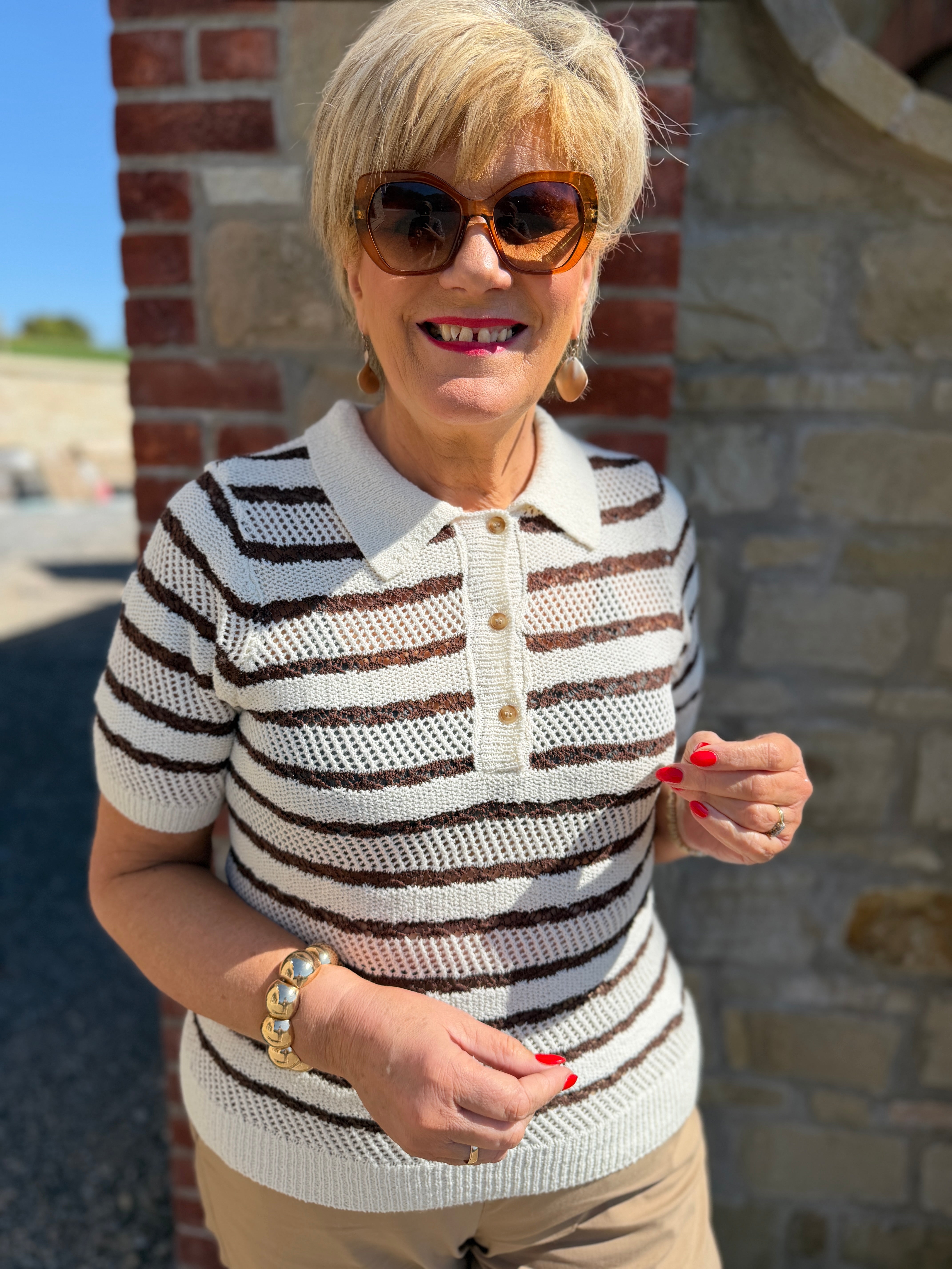 Saint Tropez striped pullover in Fondue Fudge
