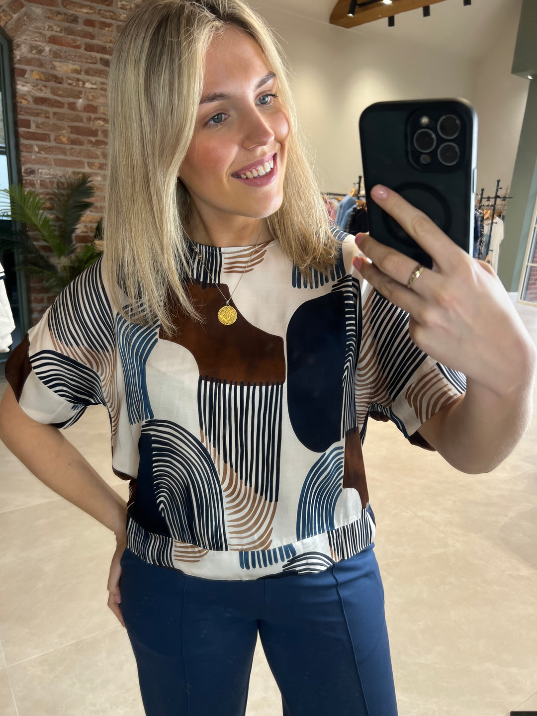 Deck By Decollage Printed Blouse In Brown