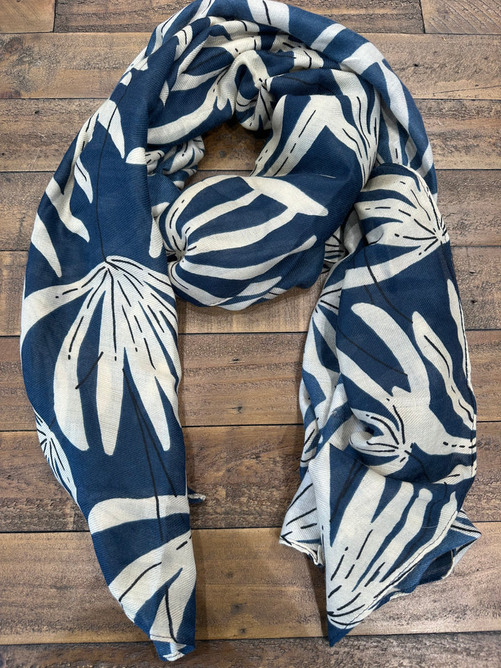 Amelia Floral Burst Print Scarf In Navy