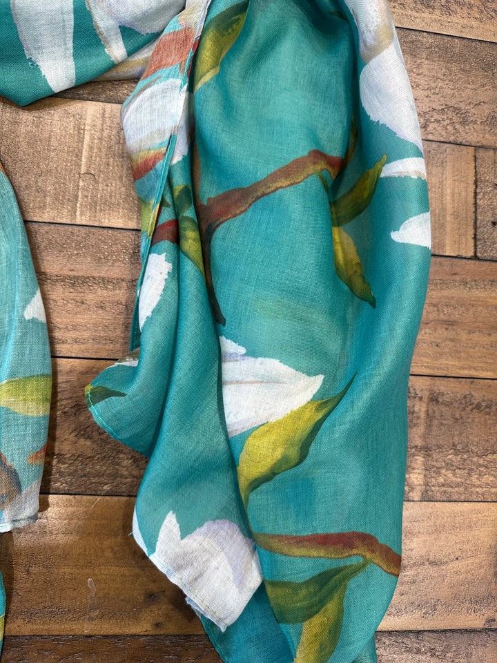 Amelia Magnolia Print Scarf In Dusty Mint