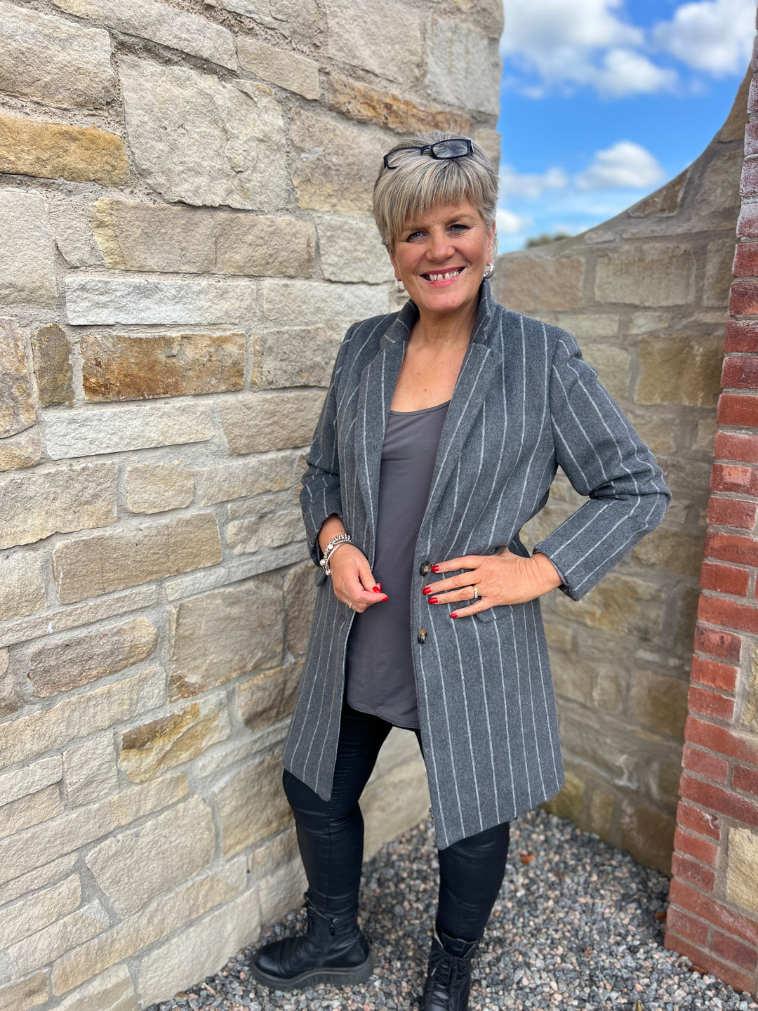 Peruzzi Pinstripe Jacket In Grey Multi