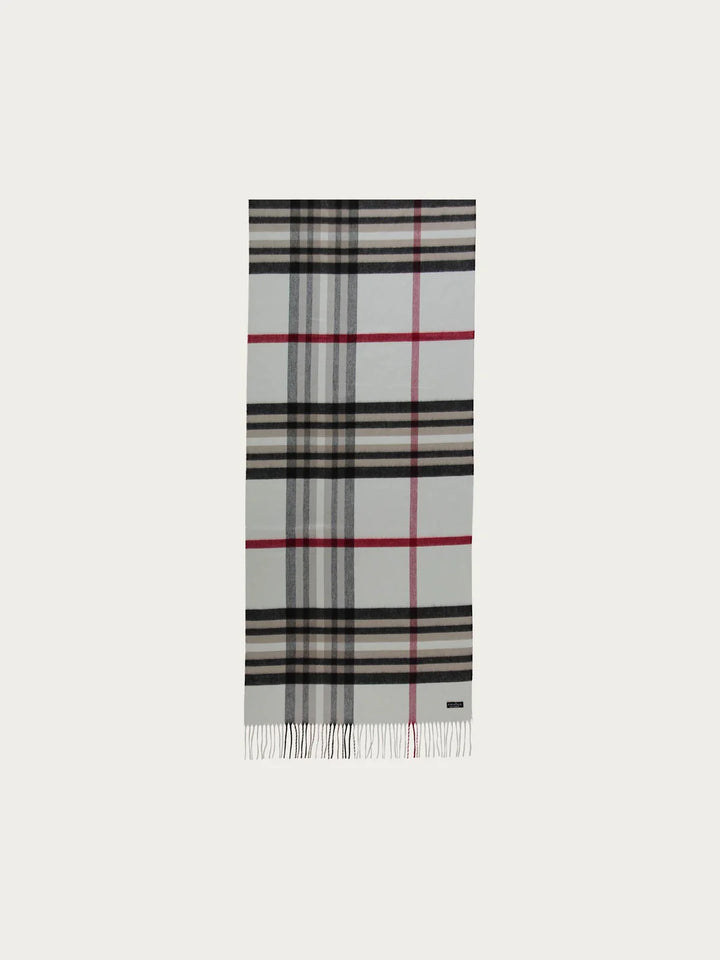 Cashmink Wide Plaid Patterned Scarf In Off White