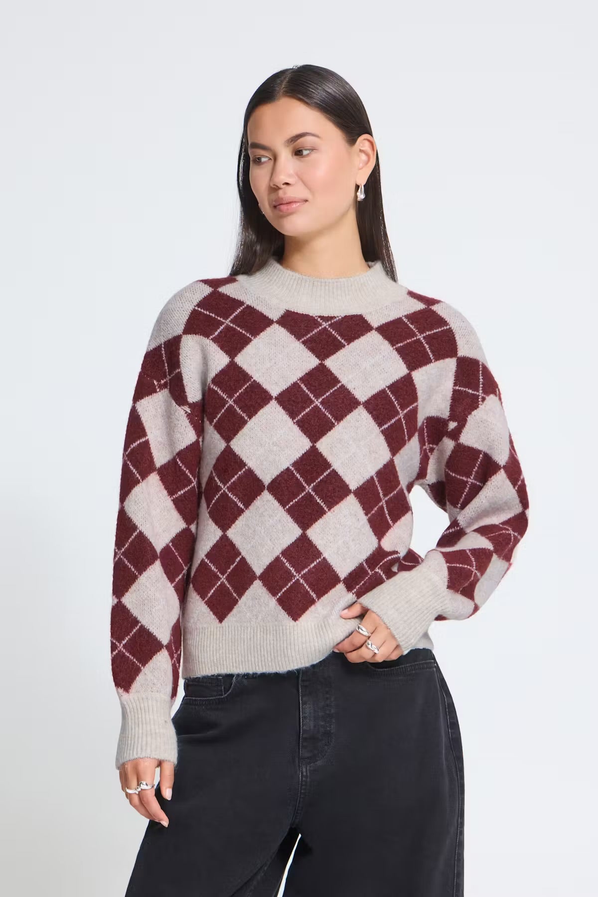 Argyle knit in oatmeal & red