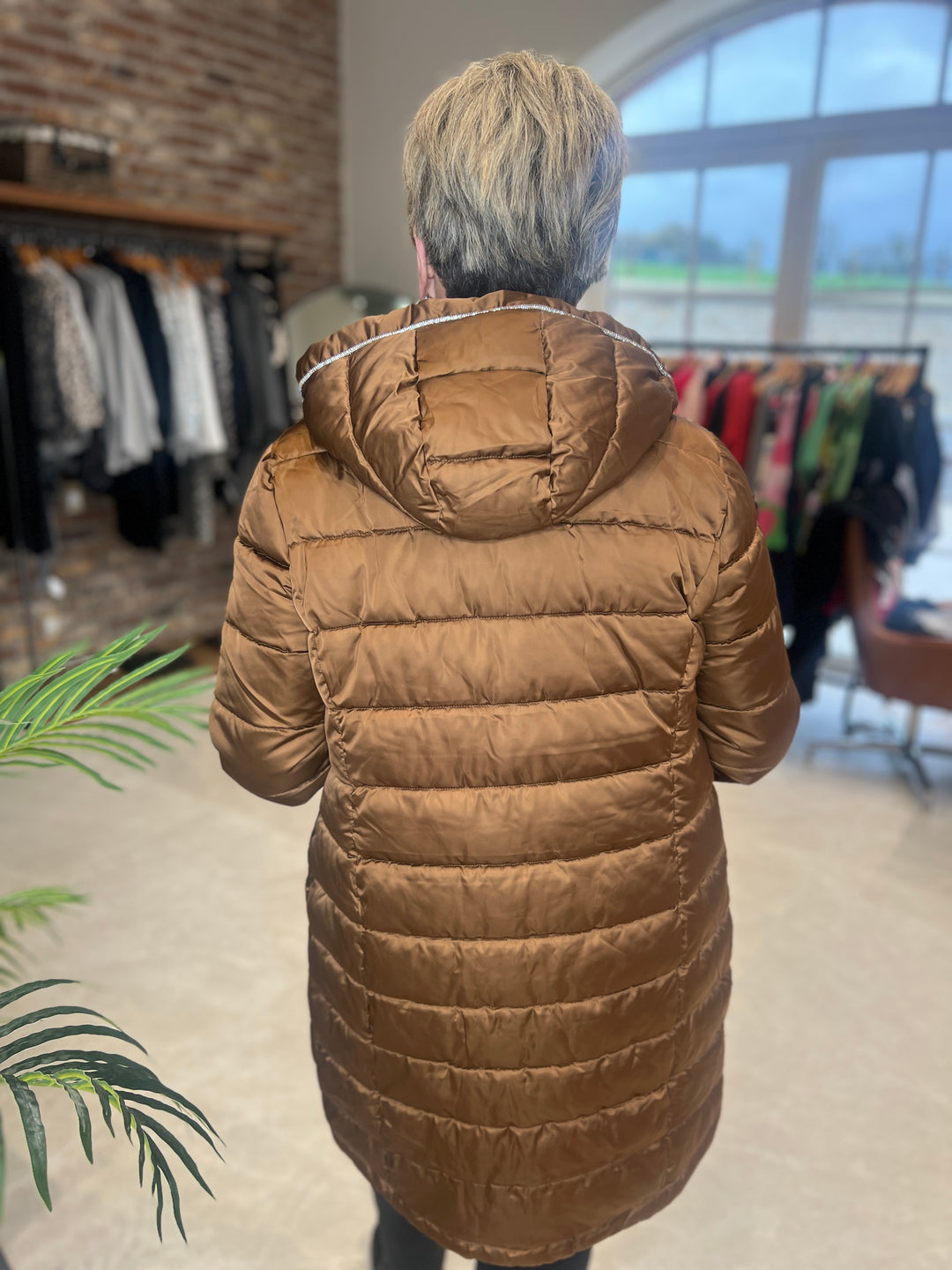 Monari Quilted Coat With Rhinestones In Whisky