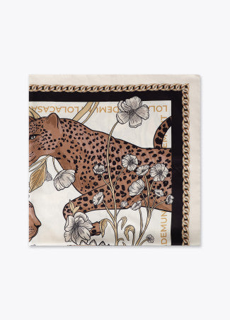 Tigers & flowers square scarf in ecru & black