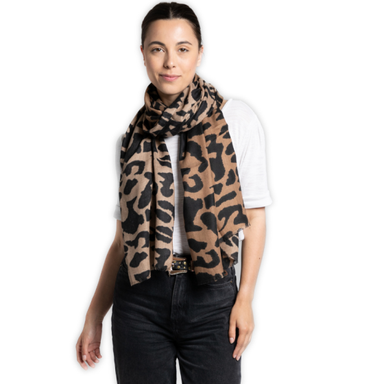 Amelia Animal Print Scarf In Beige