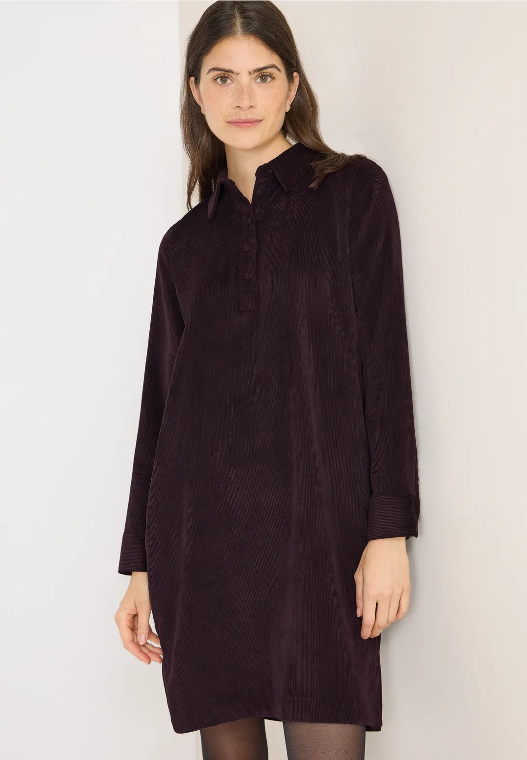 Cecil Cord Dress In Eggplant Red