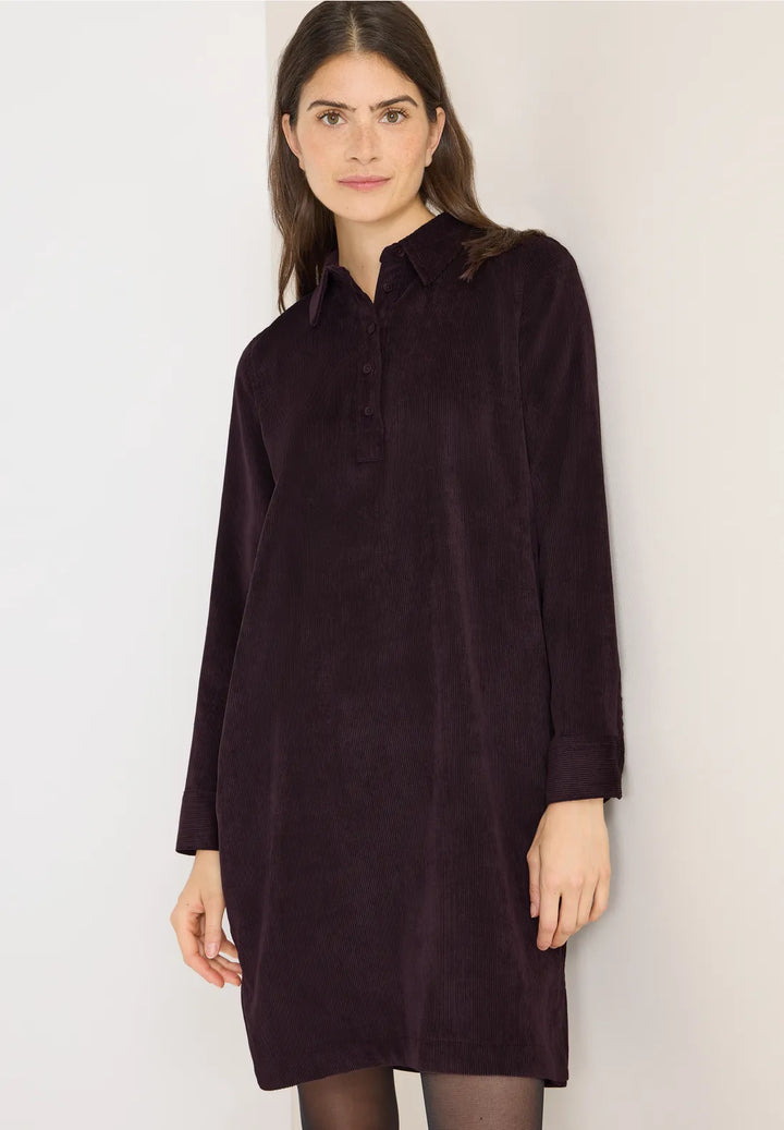 Cecil Cord Dress In Eggplant Red