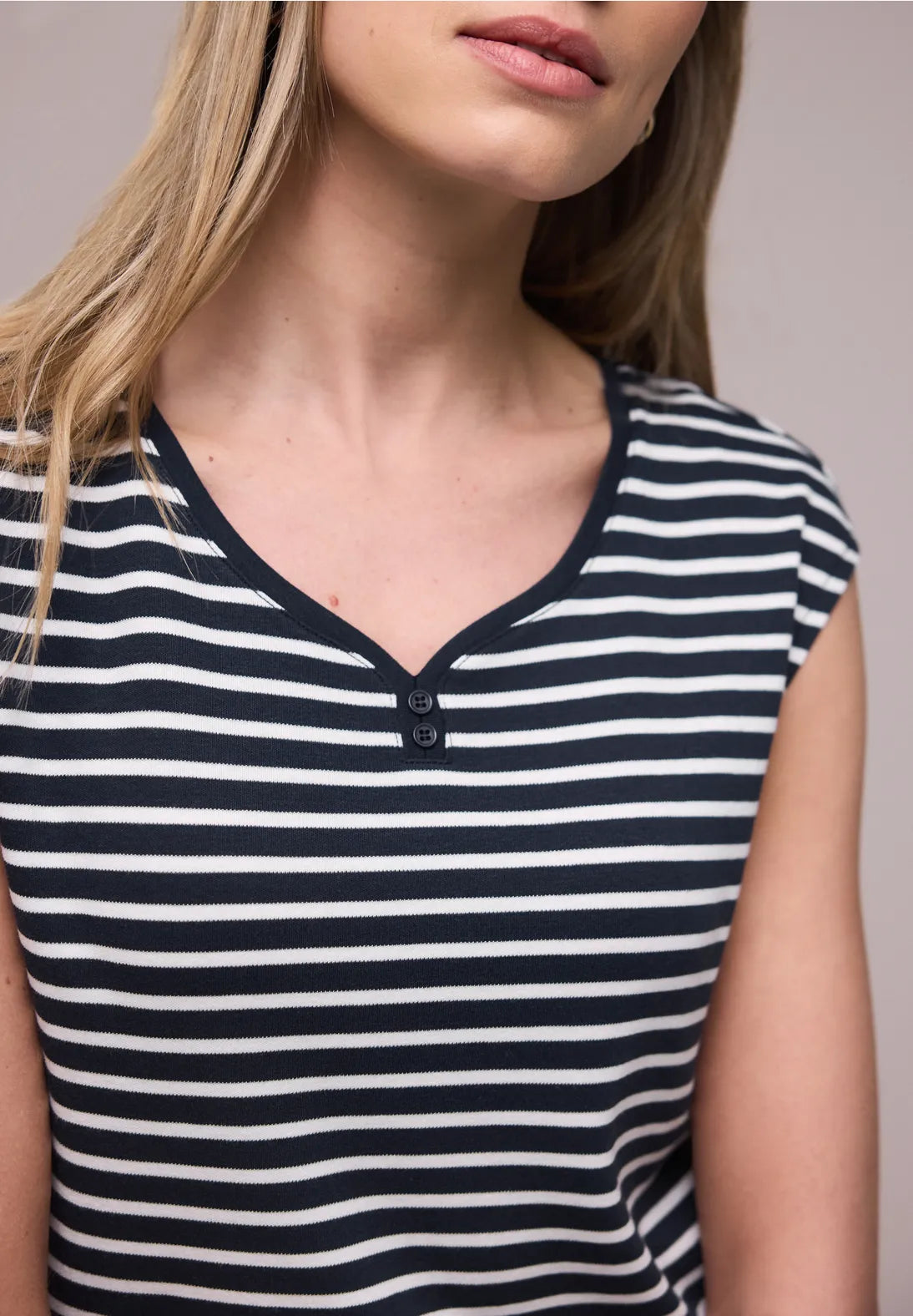 Street One Striped Sleeveless Top In navy