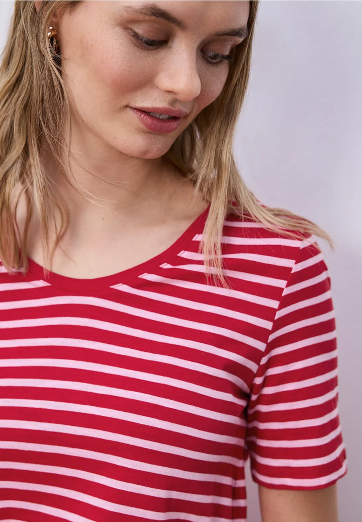 Street One Striped T-shirt In Salsa Red