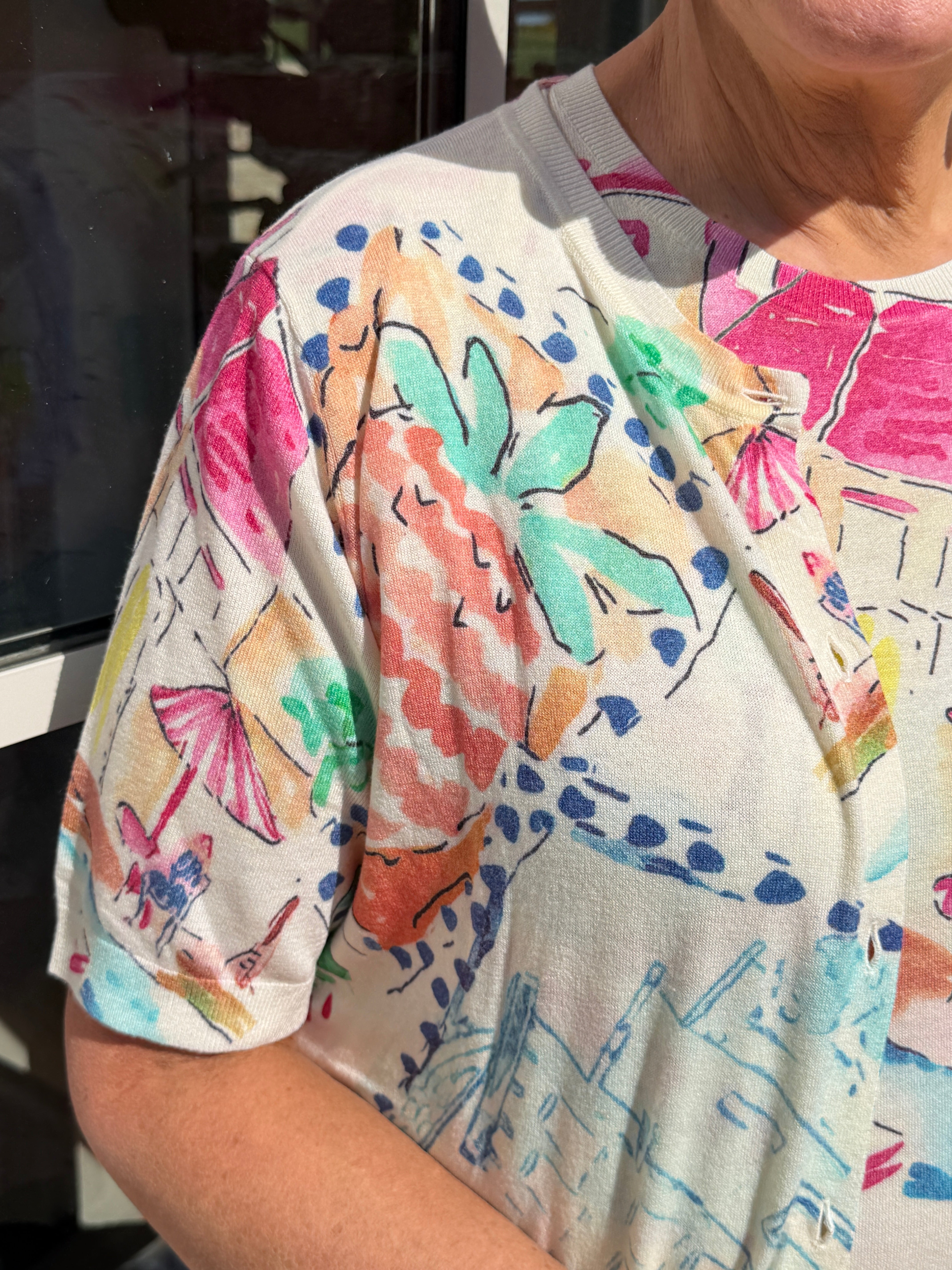 Milano Italy Patterned Cardigan in light blue multi