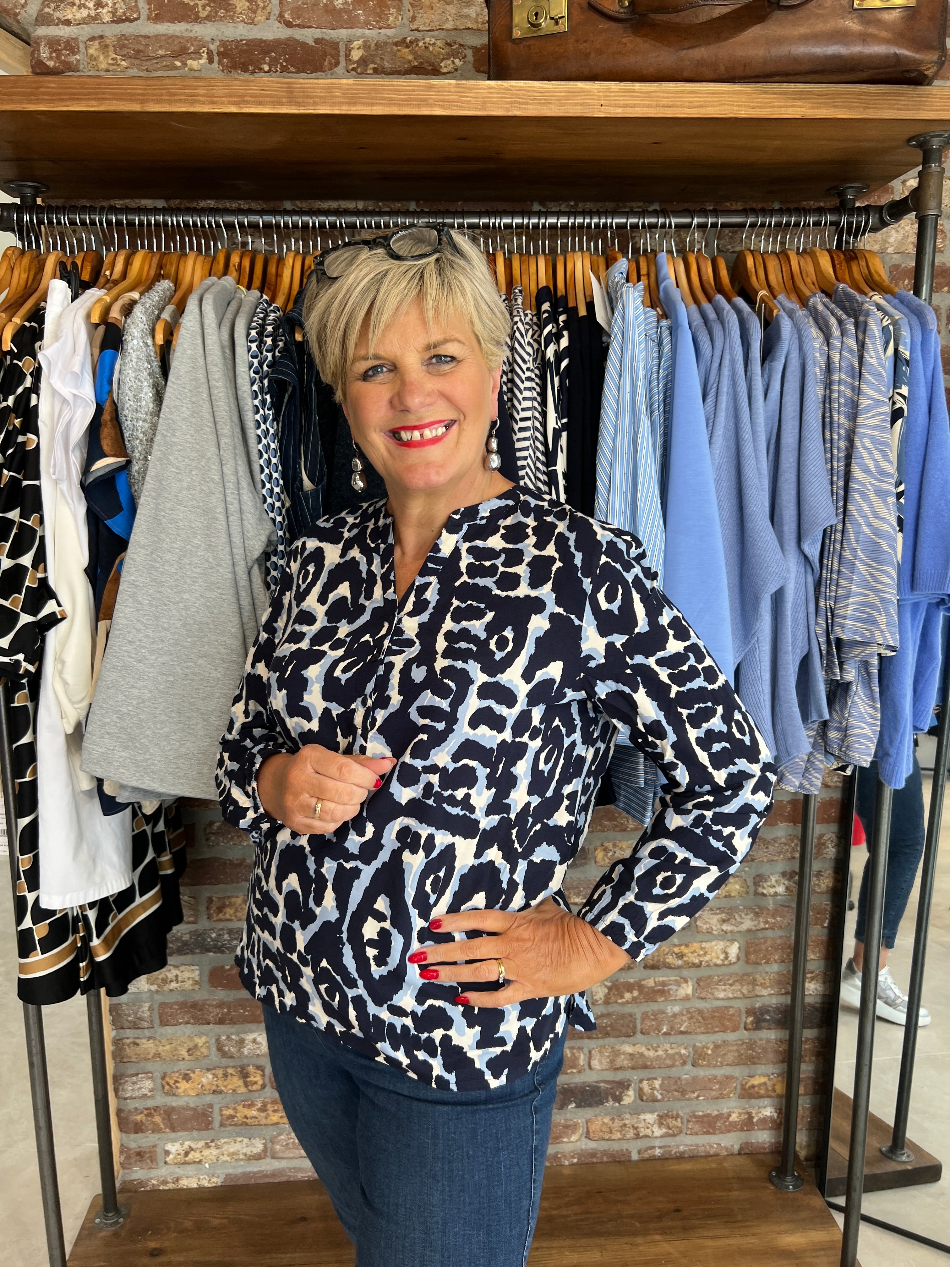 Cecil Patterned Blouse In Urban Dark Blue