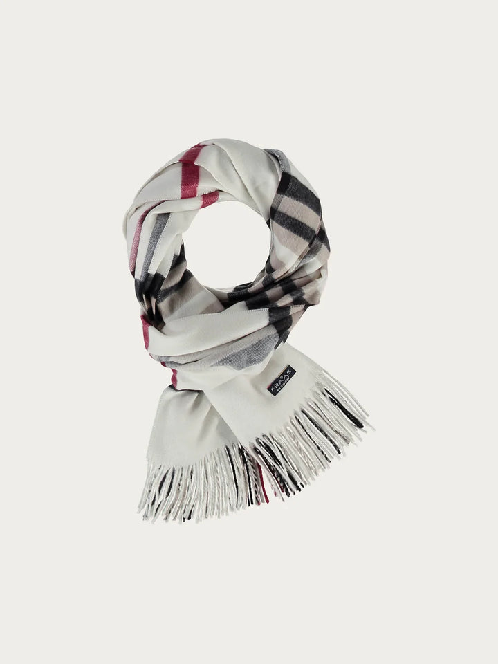 Cashmink Wide Plaid Patterned Scarf In Off White