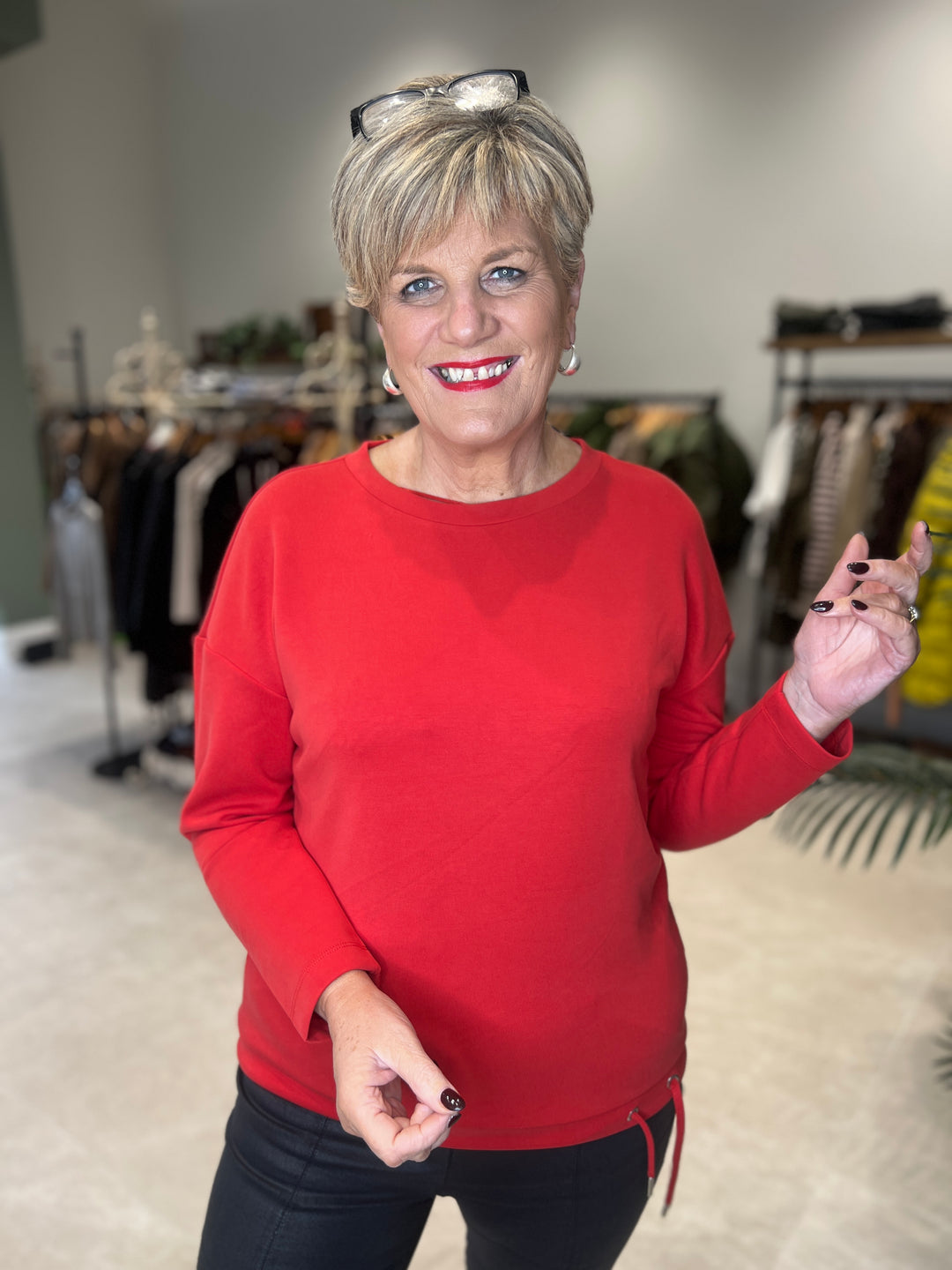 Street One Silk Look sweatshirt In Racing Red