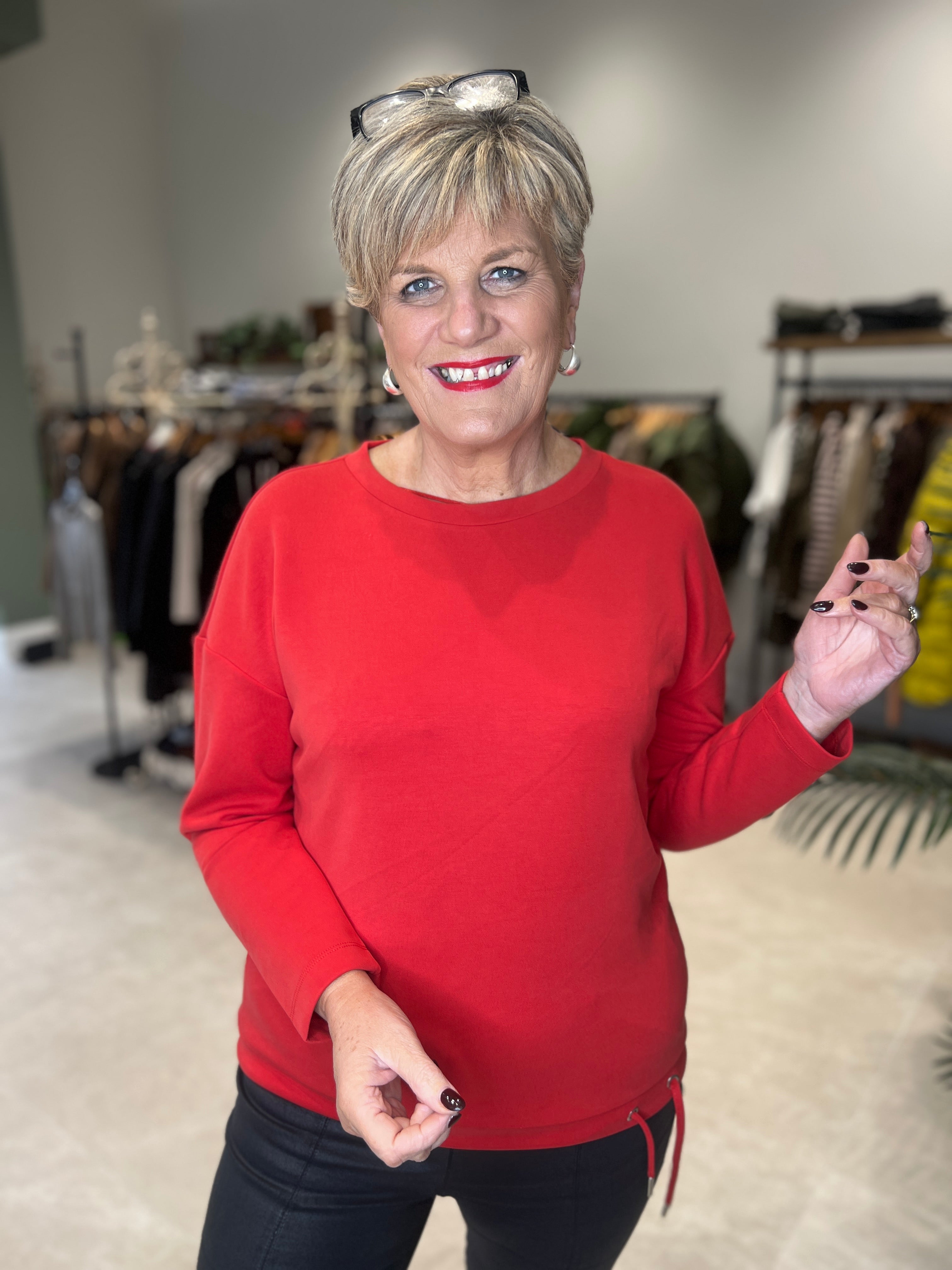 Street One Silk Look sweatshirt In Racing Red