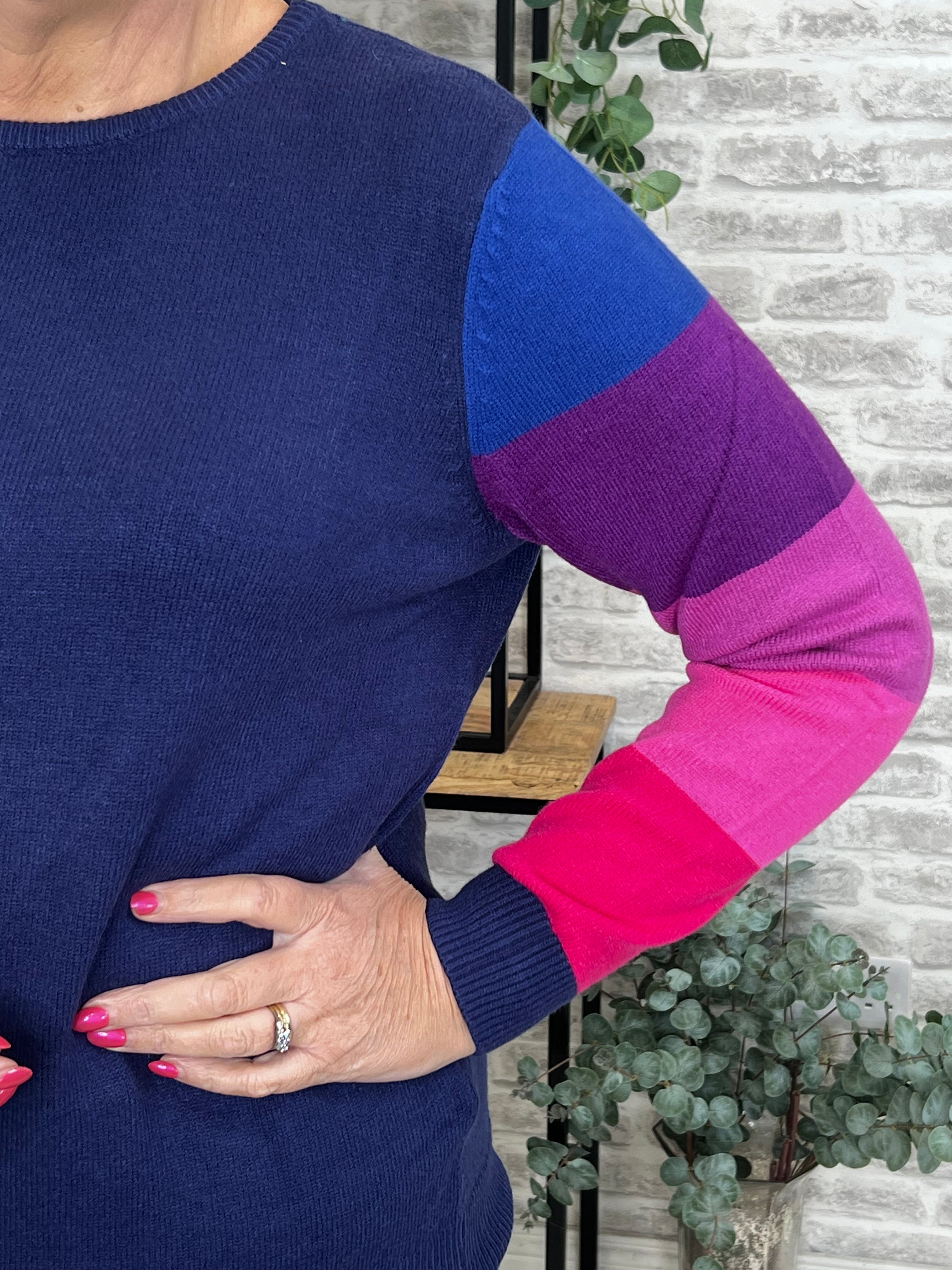 Sugarhill Brighton Stacey Colour Block Jumper In Navy