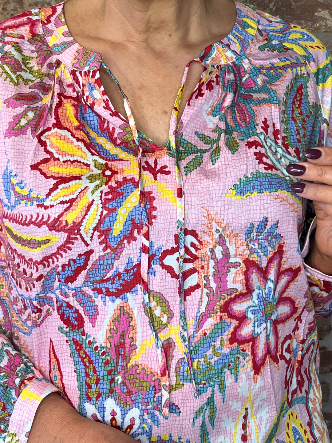 Milano Italy Raglan sleeve blouse In rose multi