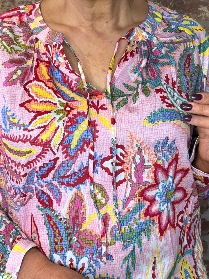 Milano Italy Raglan sleeve blouse In rose multi