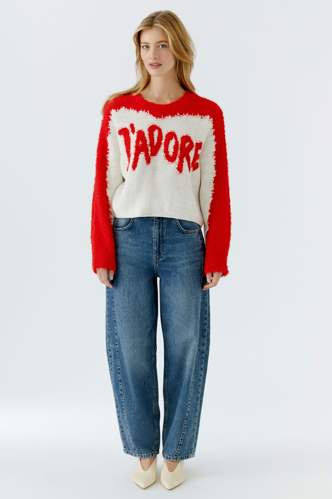Oui Jadore Pullover In White & Red