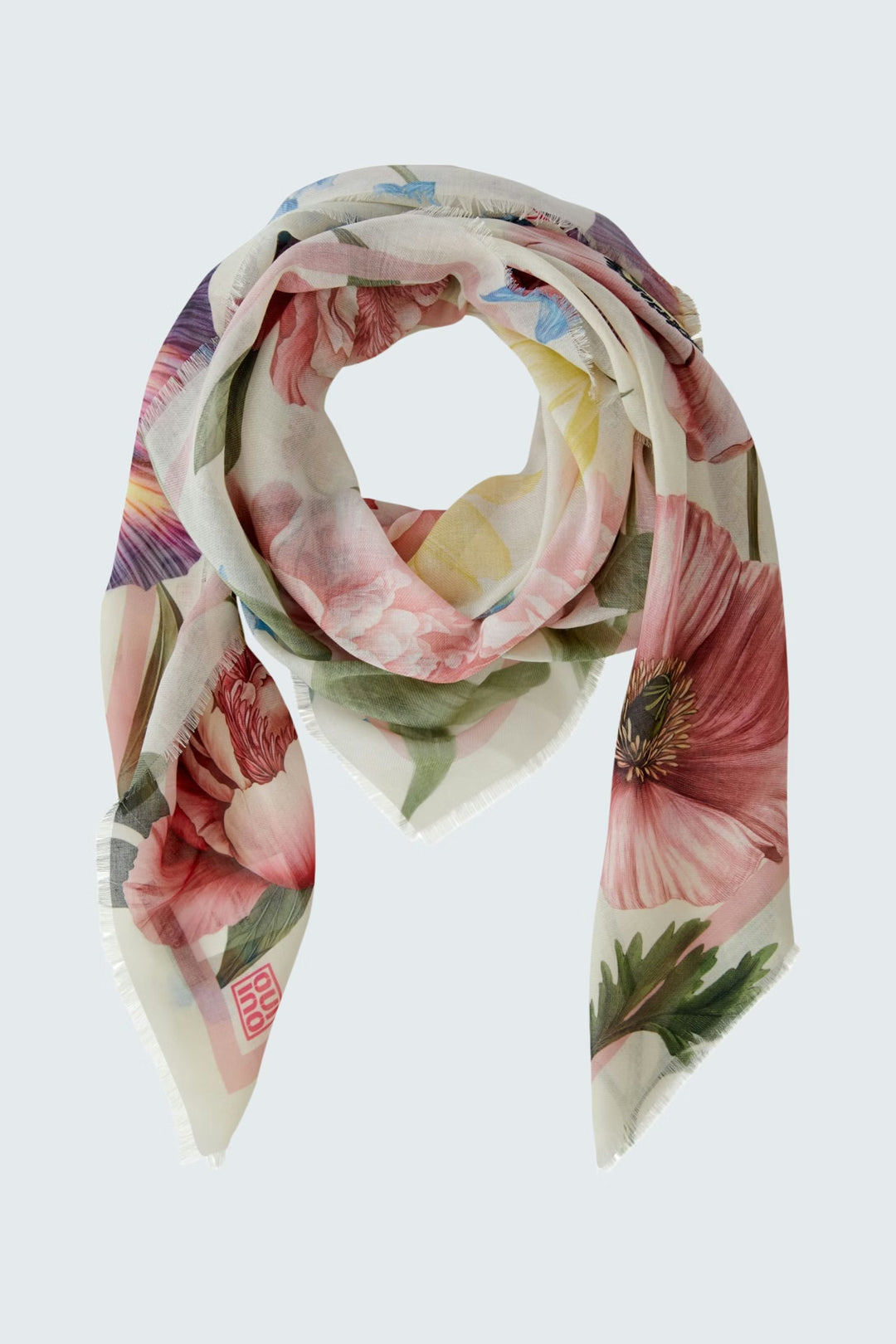 Oui Floral Shawl Scarf In Rose Red
