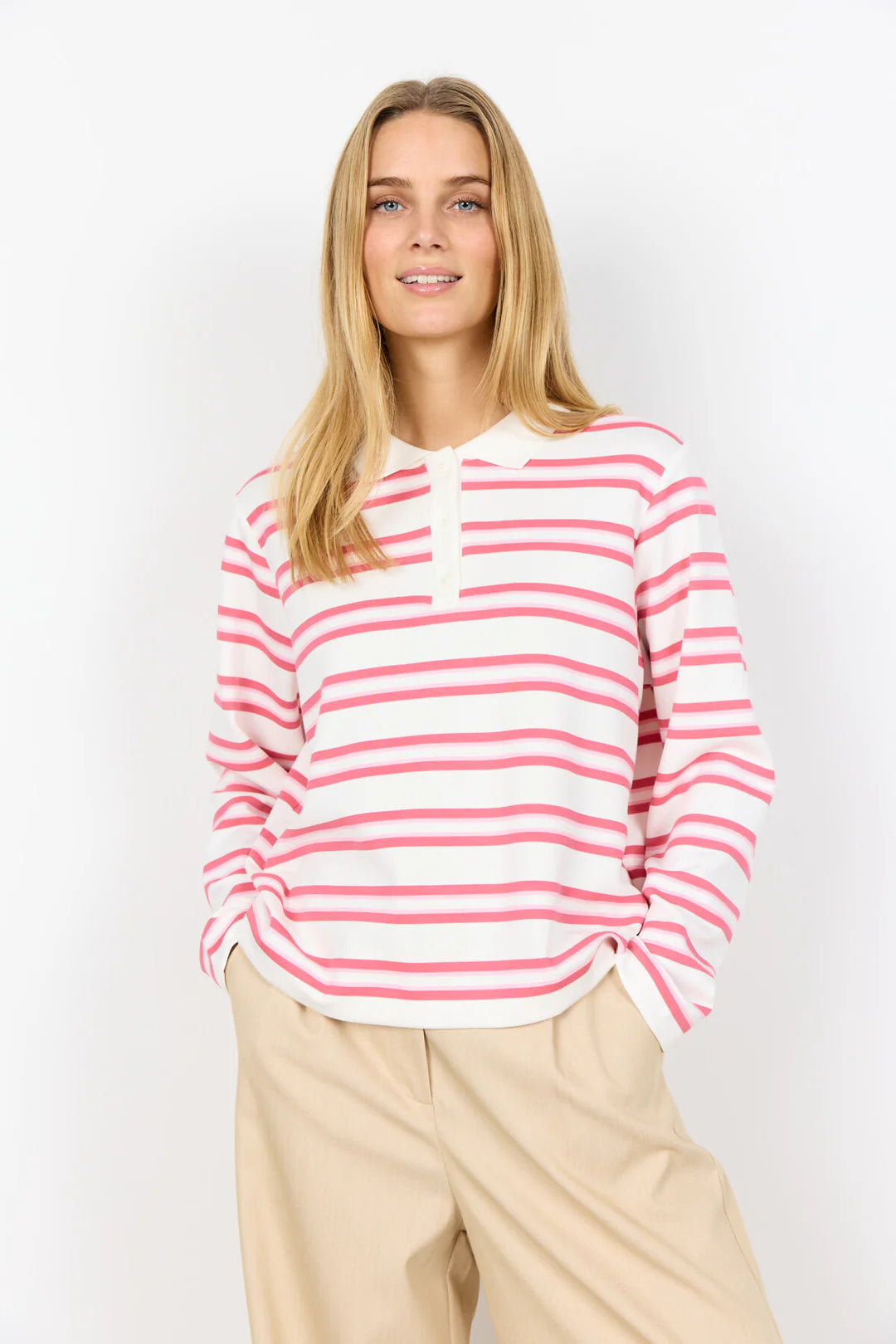 Soya Concept Barni Collar Striped Sweatshirt In Pink