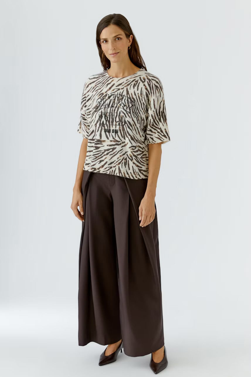 Zebra patterned pullover in white,brown & black