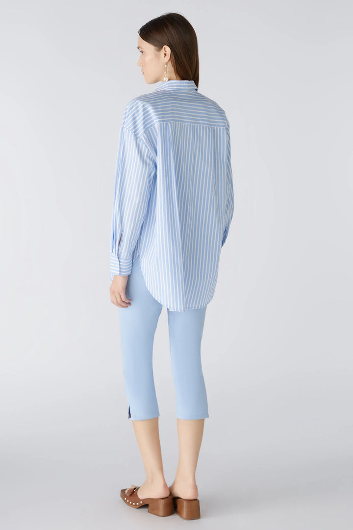 Oui Striped Long Blouse In Blue & White