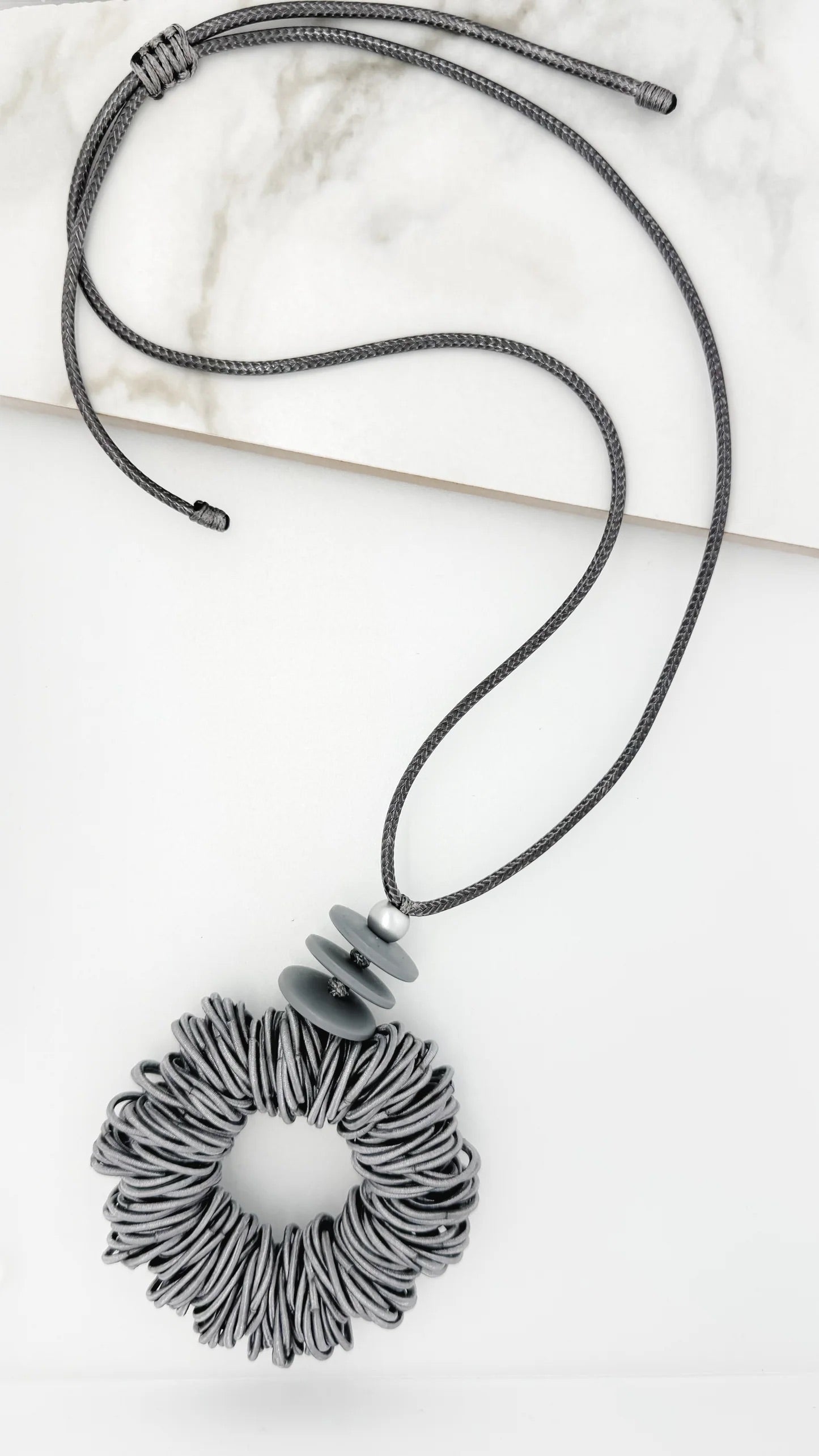 Envy Cord Necklace With Circular Pendant In Silver