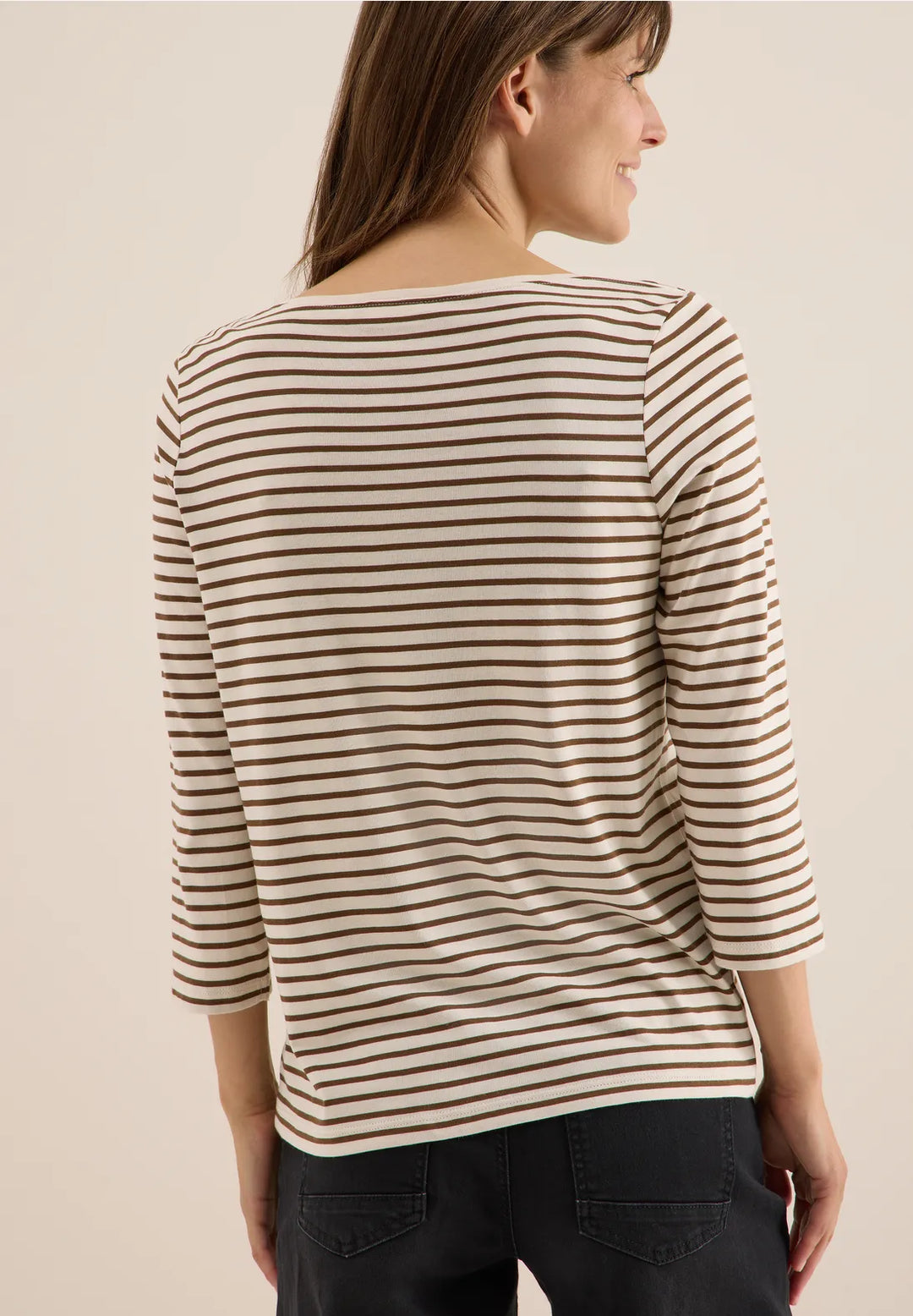 Cecil Basic Striped Top In Oat Milk Beige