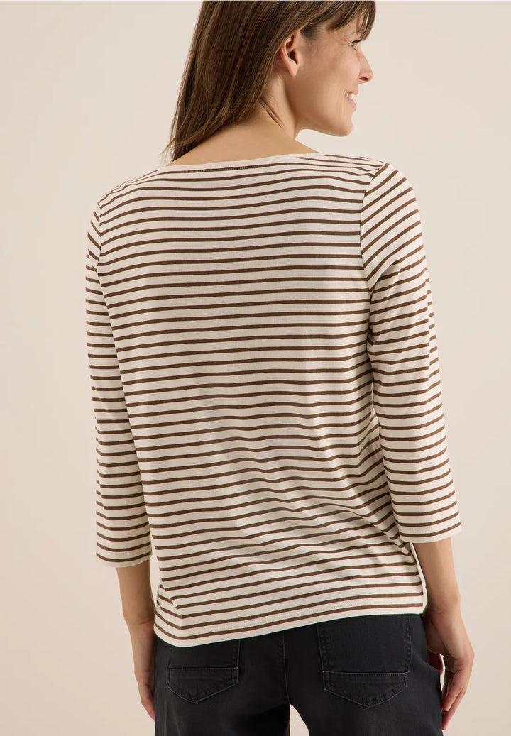 Cecil Basic Striped Top In Oat Milk Beige